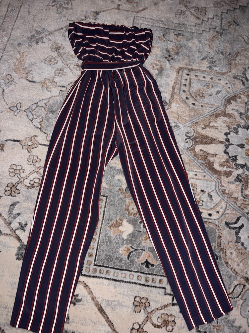 Express Navy Wide-Leg Jumpsuit with Red & White Stripes - Picture 5 of 5